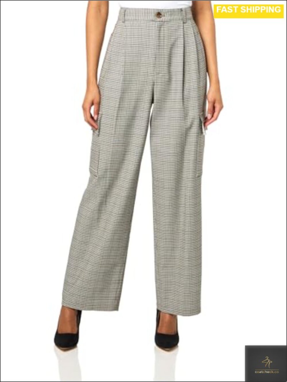 Printed Houndstooth Cargo Utility Pants Relaxed Straight Leg